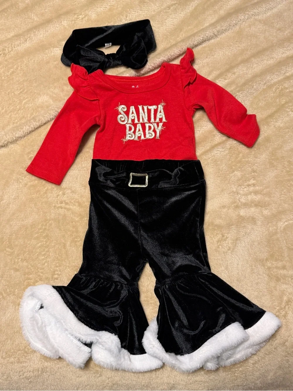 Santa Baby Red and Black Holiday One-Piece for Kids